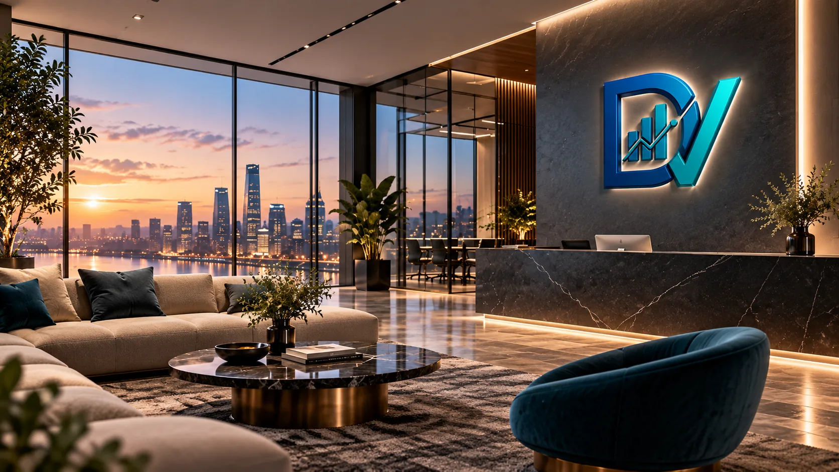 Illustrative DataVero executive lounge and digital studio environment